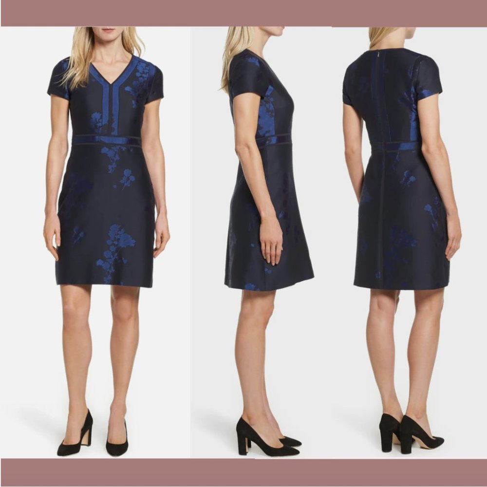 NWT $745 BOSS Demilana‎ Floral A-Line Dress Blue [ SZ US 4 ] #Q436